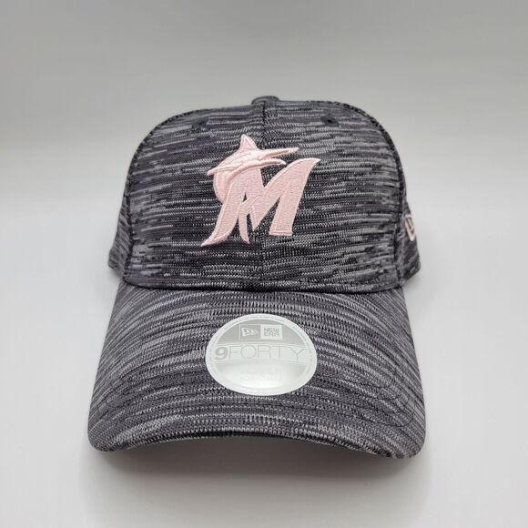 Miami Marlins New Era Womens 9FORTY Hat Strapback Adjustable Cap Gray Pink MLB - Picture 3 of 11